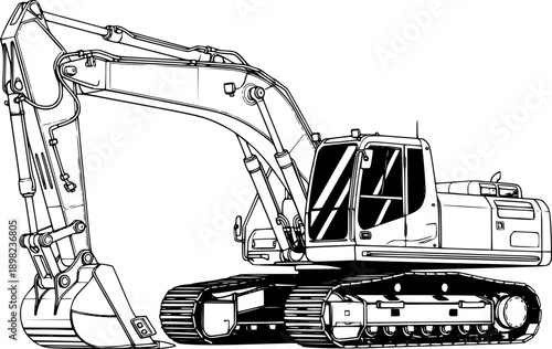 Heavy Tracked Excavator Shoveling Machine Vector Illustration