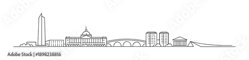 Minimalist washington d.c. skyline illustration with iconic landmarks