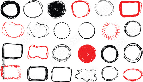 Set of Hand Drawn Shapes, rectangle, circles and custom shapes in editable vector EPS format