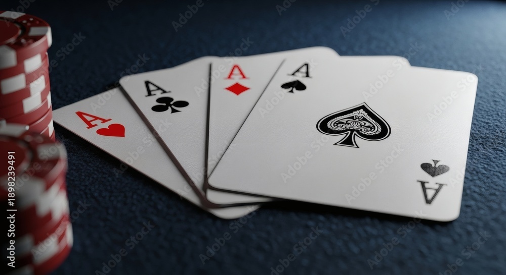 Obraz premium Ace High Poker Hand with Chips on Blue Felt.