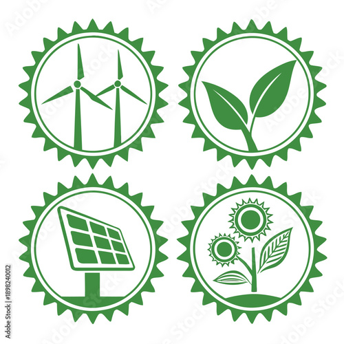 Sustainable energy and eco-friendly practices depicted through icons