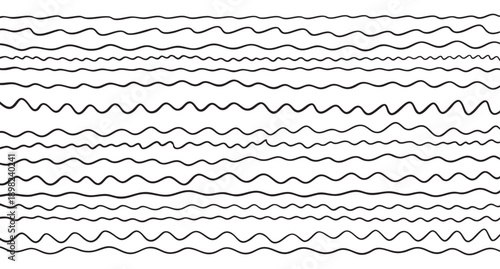 Wave line pattern set. Hand drawn wavy stripes. Abstract ocean texture background for textile design
