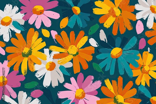 Colorful Floral Pattern Background With Daisies