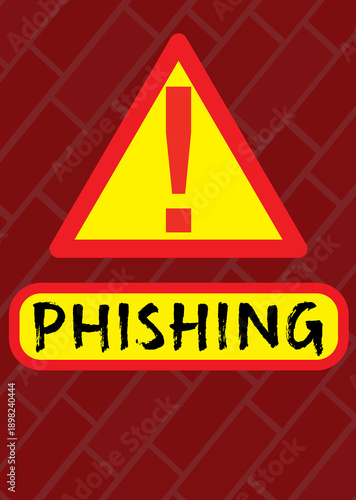 Phishing alert illustrative poster, red background and vertical.