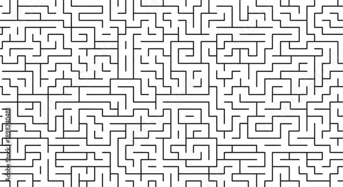 Black and white seamless maze pattern featuring complex interconnected pathways creating a visual puzzle challenge perfect for background use