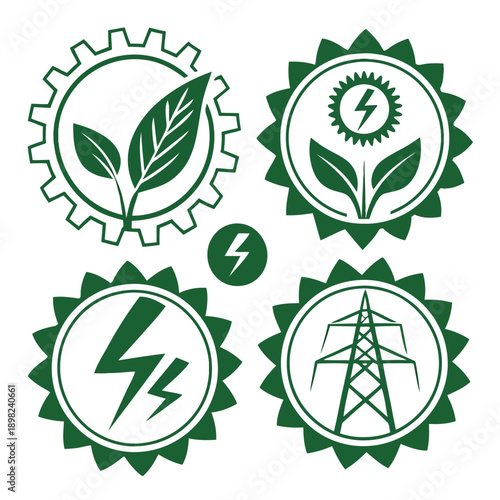 A collection of icons representing renewable energy and sustainable development goals