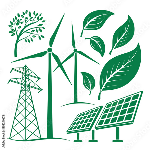 Renewable energy sources symbolized by modern technology and nature