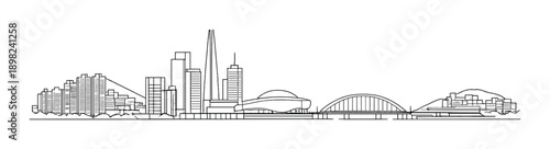 Futuristic city skyline with modern architecture and bridges at night