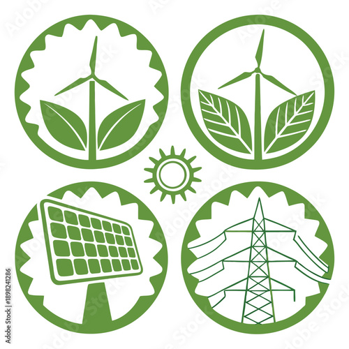 Sustainable energy and eco-friendly practices illustrated through various icons