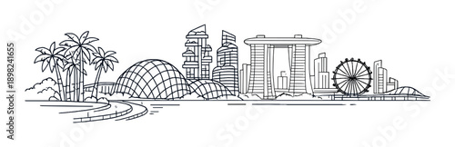 Singapore skyline with marina bay sands and gardens by the bay illustration