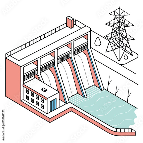 A schematic diagram of a modern hydroelectric power generation facility