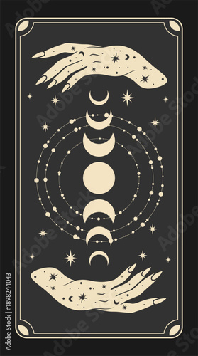 Magic tarot card with moon phases. Tarot symbolism. Mystery, astrology, esoteric.