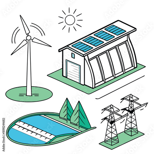 Sustainable energy sources depicted through various renewable technologies