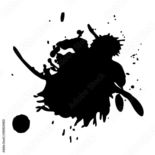 A grunge black ink blot vector design featuring a messy paint splash and artistic liquid splatter silhouette with a dirty brush texture stain illustration