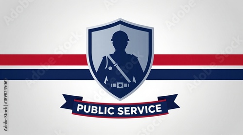 Free Download Official Public Service Emblem Vector Graphic Featuring Uniformed Officer Silhouette in a Shield Badge with Red and Blue Stripes - GFXLoad