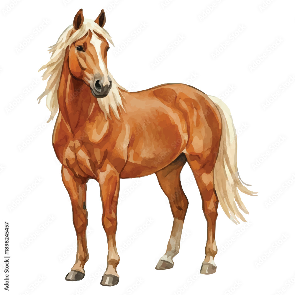 Fototapeta premium Watercolor Horse Vector Illustration Isolated on White Background, Summer Farm Animal Art 