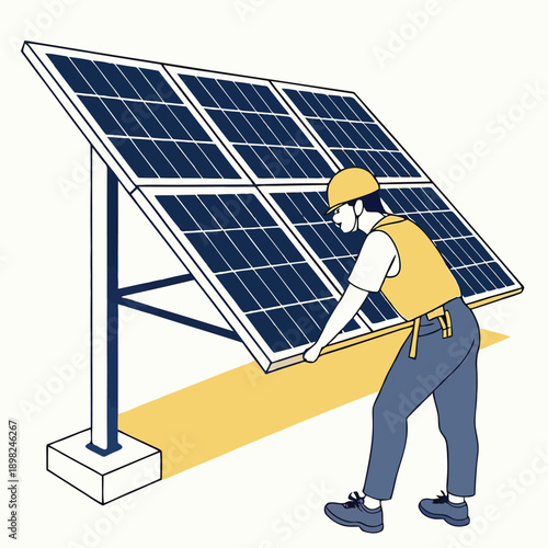Technician inspecting solar panels for energy efficiency and maintenance.