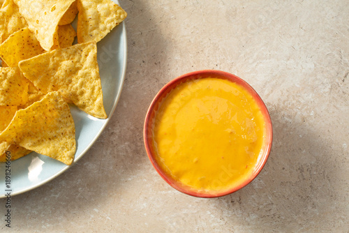 A top down view of a bowl of dairy-free nacho cheese.