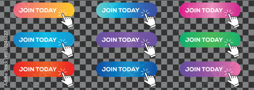 Gradient Join Today Call To Action Button Set With Hand Click Cursor Icon For Website App Signup Interface Design vector