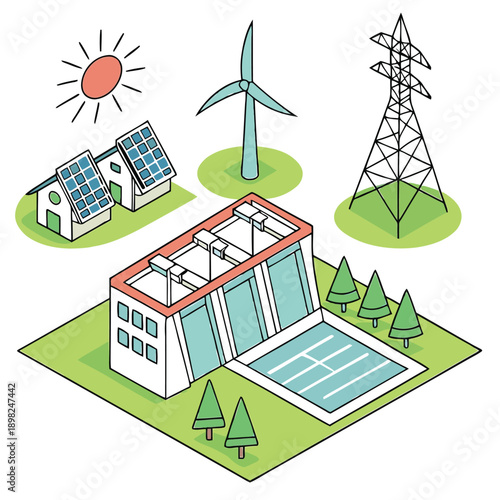 Sustainable energy sources powering a modern eco-friendly community with renewable resources