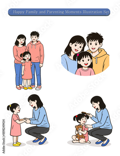 Happy Family and Parenting Moments Illustration Set