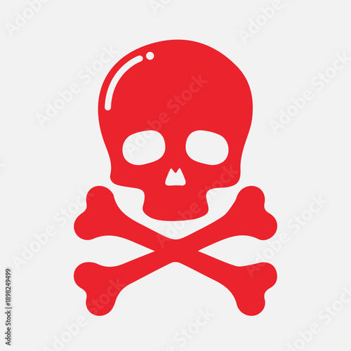 A red skull and crossbones symbol, often used as a warning sign for poison or danger, depicted on a light background.