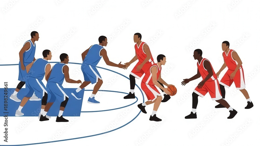 Fototapeta premium Dynamic Basketball Game with Opposing Teams Competing on Court