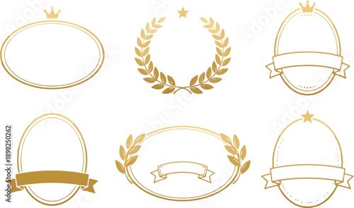 Floral wreath collection. Set of golden laurel wreath element for winner, award, champion. Tree branch wreath