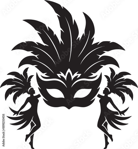 Dramatic Feathered Venetian Masquerade Mask Silhouette
