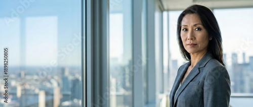 Senior Asian woman in business suit standing by office window with city view, confident and professional, looking at camera Concept of career, success, leadership, and ambition Free Download Senior Asian woman in business suit standing by office window with city view, confident and professional, looking at camera Concept of career, success, leadership, and ambition - GFXLoad
