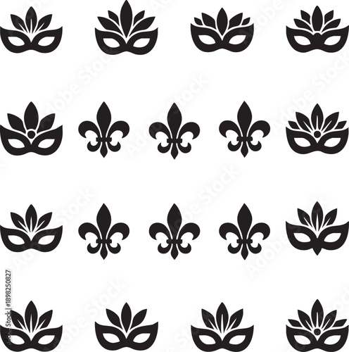 Fleur-de-Lis and Masquerade Mask Seamless Pattern Silhouette