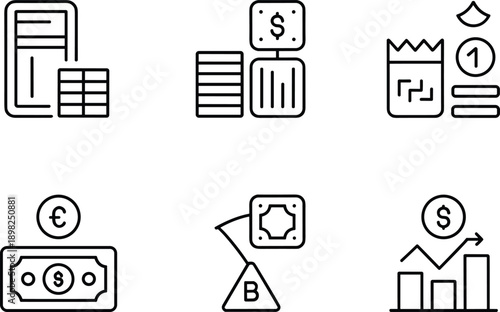 Finance icon set for digital economy and online banking services with coins