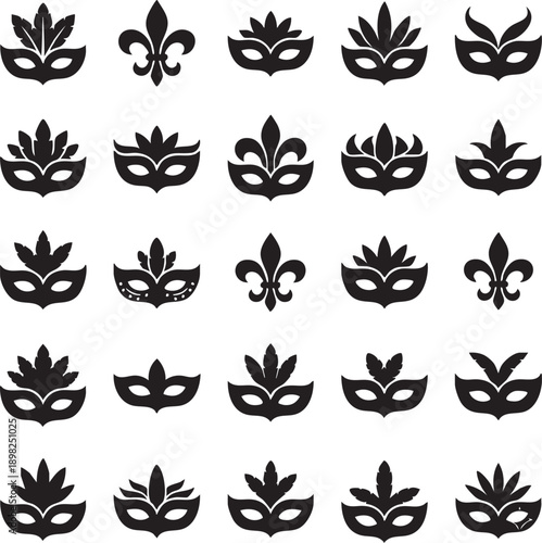 Masquerade Mask and Fleur-de-Lis Seamless Pattern Silhouette