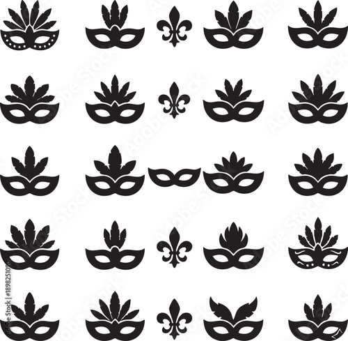 Masquerade Mask and Fleur-de-Lis Seamless Pattern Silhouette