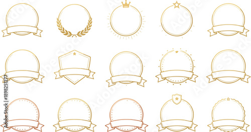 Floral wreath collection. Set of golden laurel wreath element for winner, award, champion. Tree branch wreath