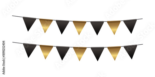 Golden color bunting garland pennant flags for birthday parties celebrations events festive decoration and joyful holiday illustration design elements