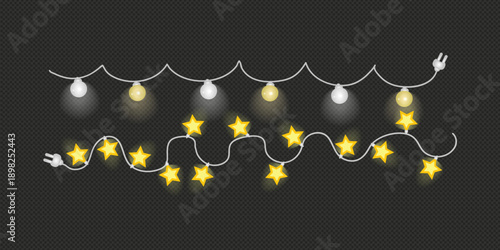 Golden lights isolated on transparent background for New Year holidays celebrations magical decoration overlays and festive illumination design elements