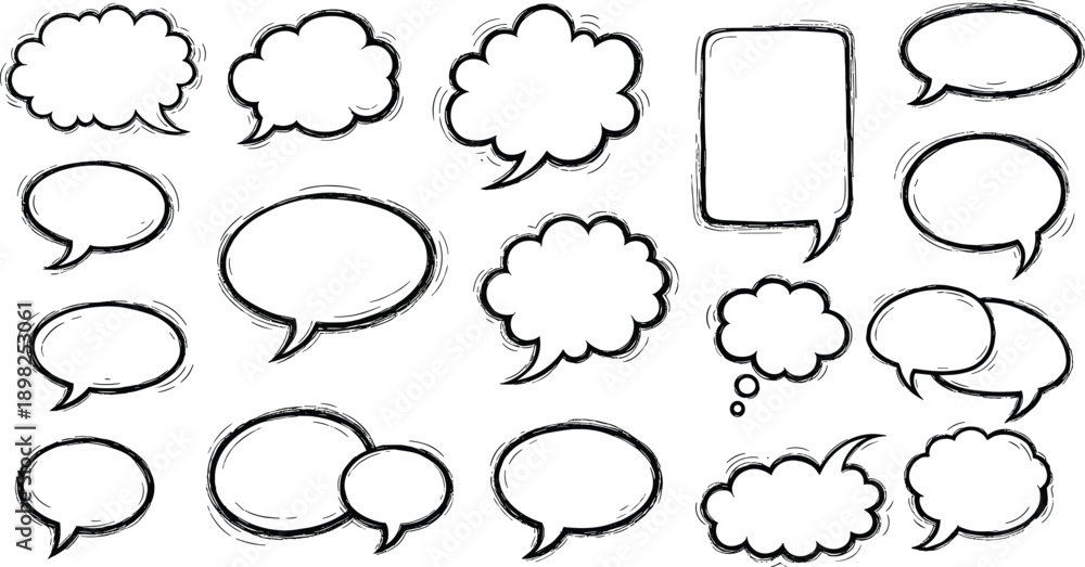 Fototapeta premium Collection of Hand Drawn Speech Bubbles and Thought Bubbles Keywords: speech bubble, thought bubble, comic, cartoon, dialogue