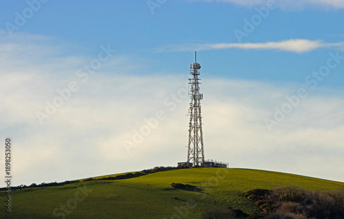 British mobile phone tower ovelooking hillside in North Devon, UK