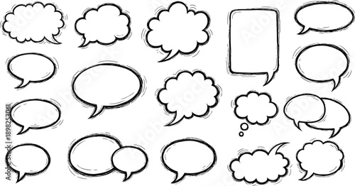 Collection of Hand Drawn Speech Bubbles and Thought Bubbles Keywords: speech bubble, thought bubble, comic, cartoon, dialogue