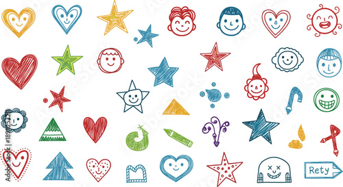 Diverse Collection of Colorful Hand Drawn Doodles and Icons Keywords: doodle, icon, hand drawn, drawing, sketch, colorful