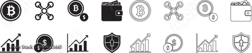Modern Cryptocurrency and Blockchain Vector Icon Set. Finance and Technology Symbols. isolated PNG with Transparent Background