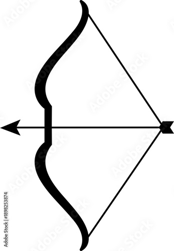 Bow icon of archery weapons isolated on transparent background, flat black vector illustration of ancient hunting bow symbols for design