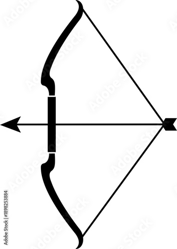 Bow icon of archery weapons isolated on transparent background, flat black vector illustration of ancient hunting bow symbols for design