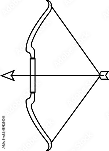 Bow icon of archery weapons isolated on transparent background, line black vector illustration of ancient hunting bow symbols for design