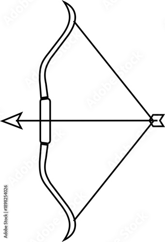 Bow icon of archery weapons isolated on transparent background, line black vector illustration of ancient hunting bow symbols for design