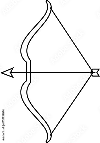 Bow icon of archery weapons isolated on transparent background, line black vector illustration of ancient hunting bow symbols for design