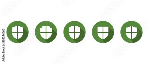 Shield icon set collection with long shadow. Security, defense, protection symbol