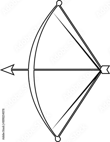 Bow icon of archery weapons isolated on transparent background, line black vector illustration of ancient hunting bow symbols for design