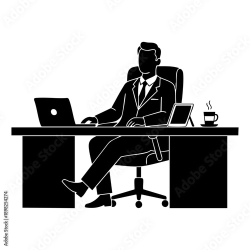 CEO sitting on executive chair behind office desk